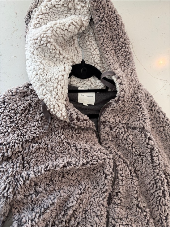 Thread & Supply Jackets & Blazers - Thread & Supply Plush Sherpa Zip Hoodie in Taupe and Cream